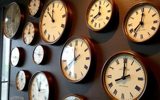 Hiasan dinding yang menampilkan pelbagai jenis jam, mencerminkan tema unik Rentak Masa.